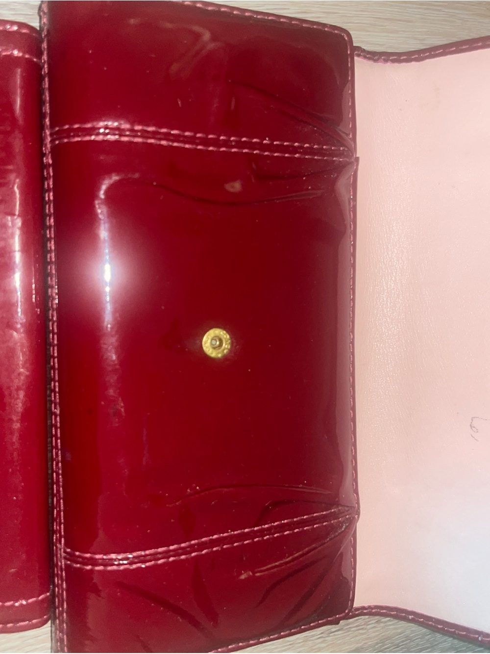 Coach Patent Leather Wallet & checkbook in Deep Burgundy with Gold Logo - Picture 8 of 15